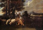 MOLA, Pier Francesco Herminie gardant ses troupeaux grave sur un arbre le nom de Tancrede France oil painting artist